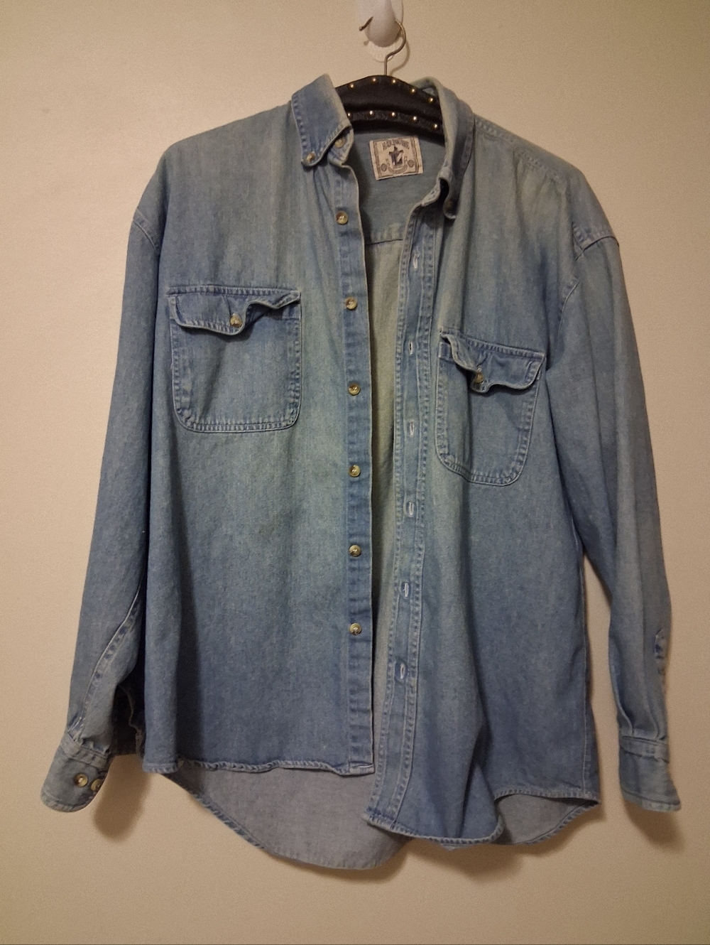 Vintage HARDWARE DENIM Light Wash Denim Button-Up Shirt - Blue